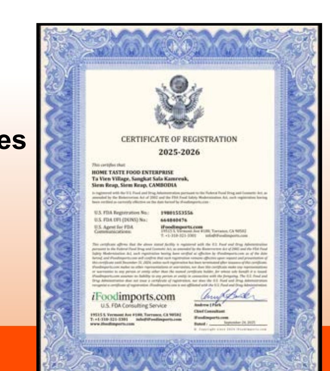 U.S. FDA registration certificate